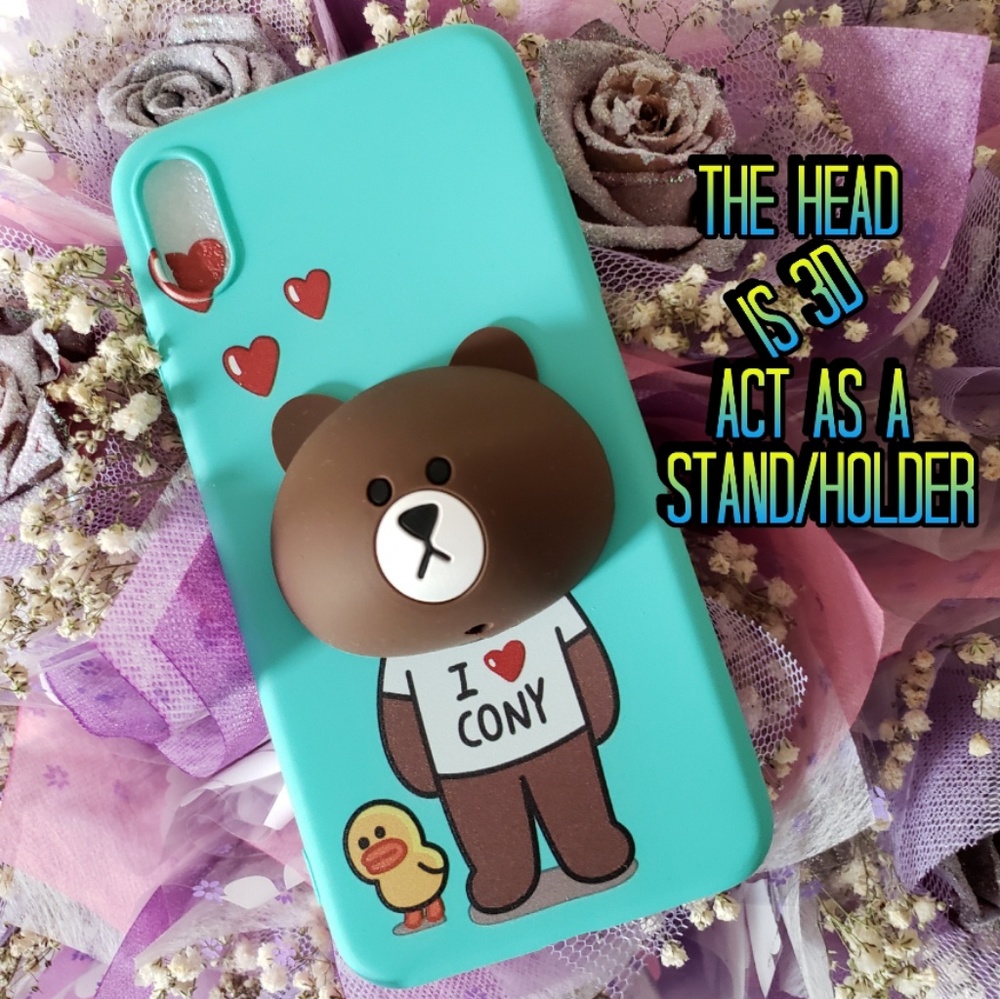 IPHONE X/XS LINE BROWN BEAR CUTE 3D CASE - Picture 2 of 8